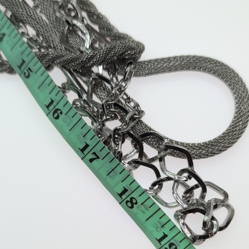 Chico's Multi-Chain Layered Statement Necklace | Silver Tone Mixed Textures - Picture 6 of 8